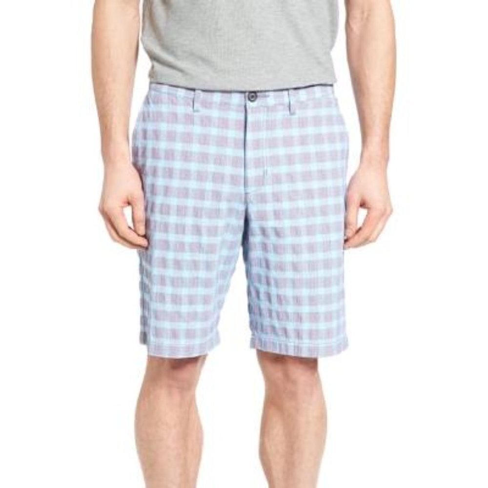 Tommy Bahama Mens Blue Checked Pockets Lightweight Long Golf Shorts Sz 28 New